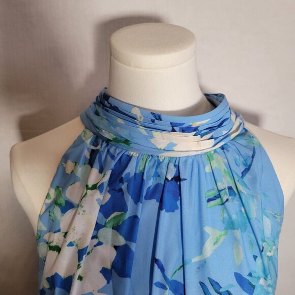 Adrianna Papell Blue Halter Tie Neck Floral Sleeveless Maxi Dress Size 16 - Picture 6 of 11